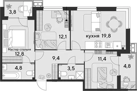 Планировка 4Е-к.кв