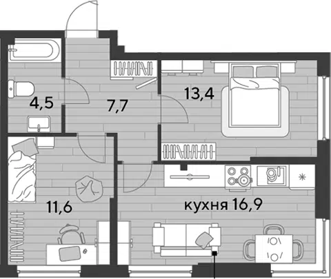 Планировка 2-к.кв