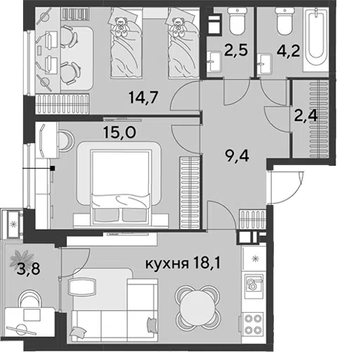 Планировка 3Е-к.кв