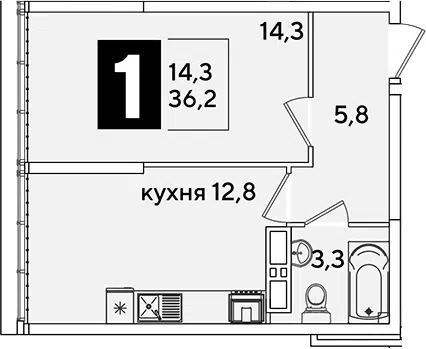 Планировка 1-к.кв