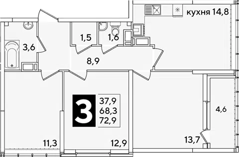 Планировка 3-к.кв