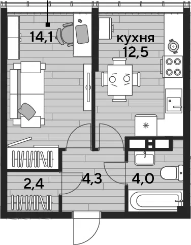 Планировка 1-к.кв