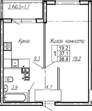 Планировка 1-к.кв