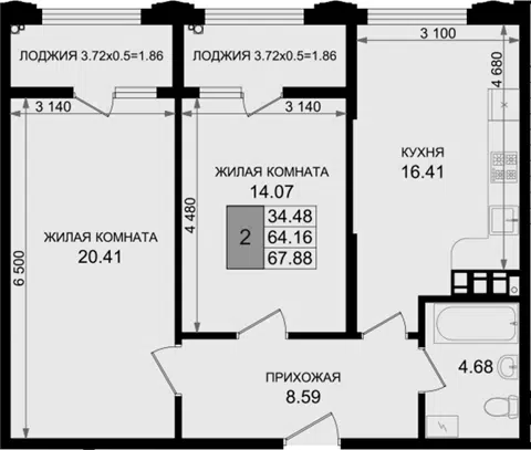 Планировка 2-к.кв