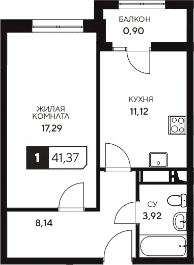 Планировка 1-к.кв