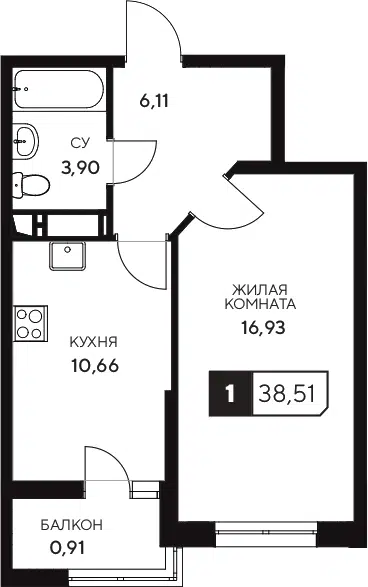Планировка 1-к.кв