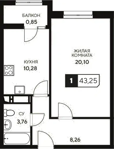 Планировка 1-к.кв