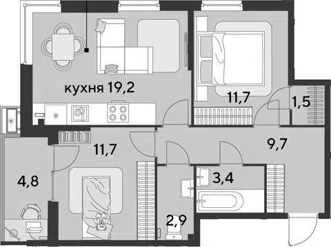 Планировка 3Е-к.кв