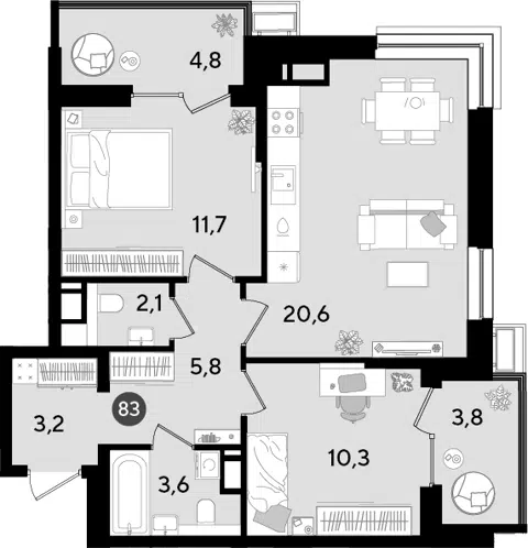 Планировка 3Е-к.кв