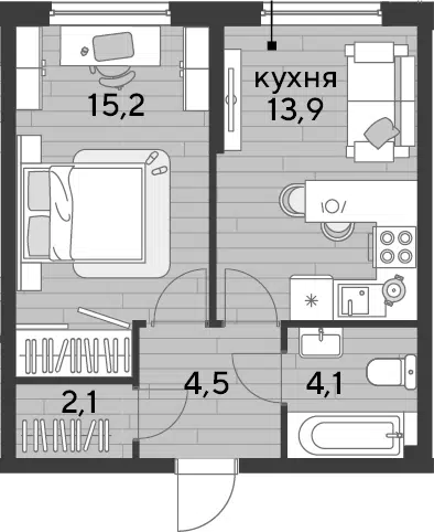 Планировка 1-к.кв