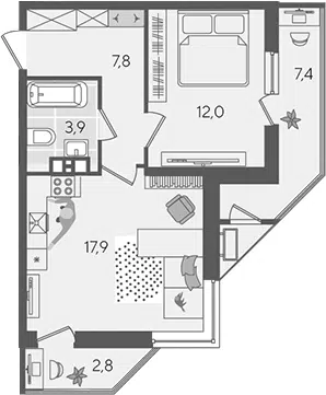Планировка 2Е-к.кв