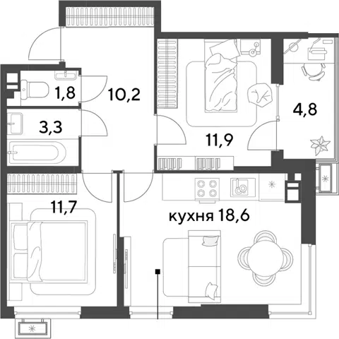 Планировка 3Е-к.кв