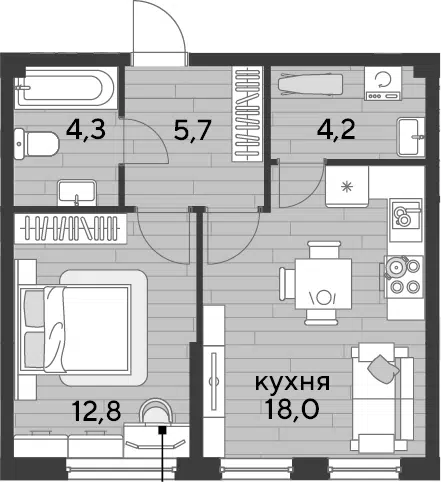 Планировка 1-к.кв