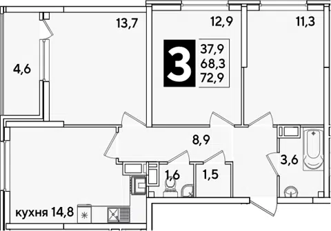 Планировка 3-к.кв