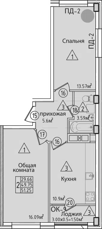 Планировка 2-к.кв