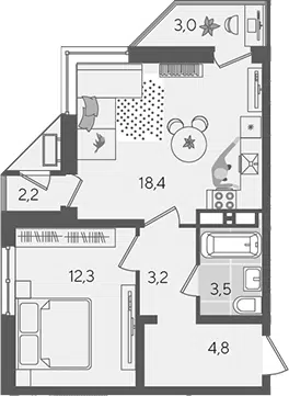 Планировка 2Е-к.кв