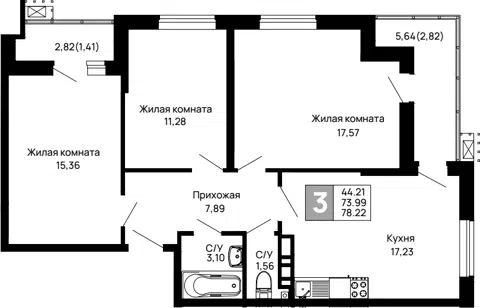 Планировка 3-к.кв