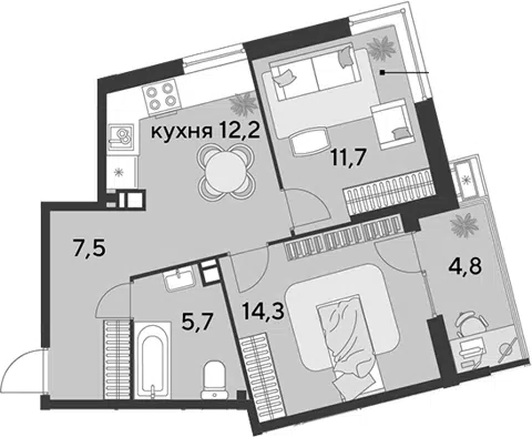 Планировка: 2-к.кв