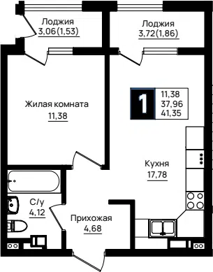 Планировка 1-к.кв