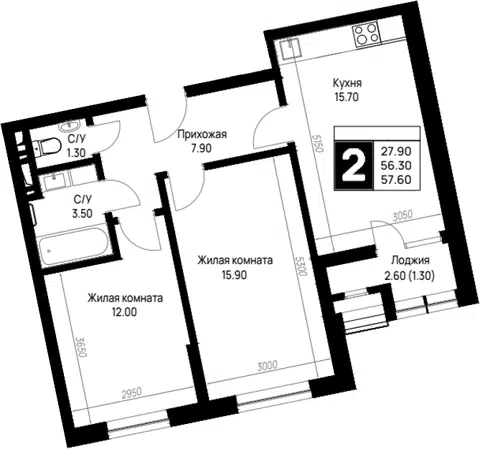 Планировка 2-к.кв