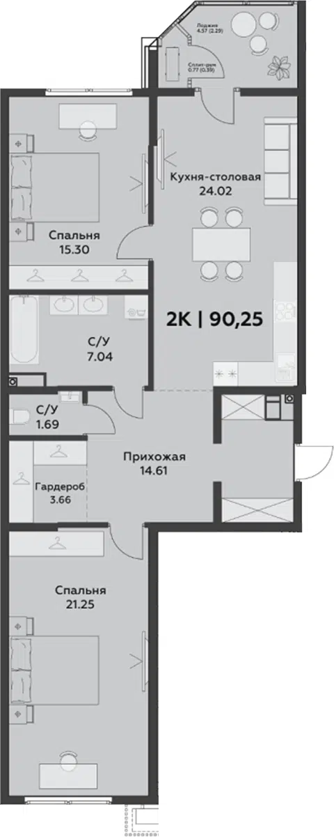 Планировка 3Е-к.кв