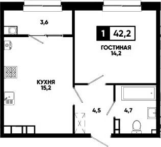 Планировка 1-к.кв