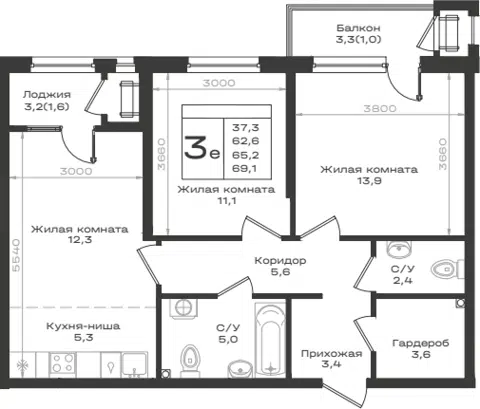 Планировка 3Е-к.кв