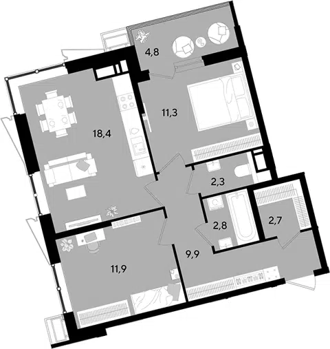 Планировка 3Е-к.кв