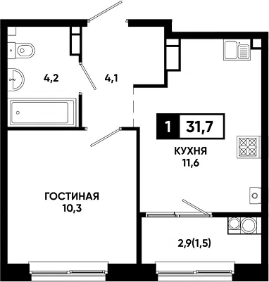 Планировка 1-к.кв