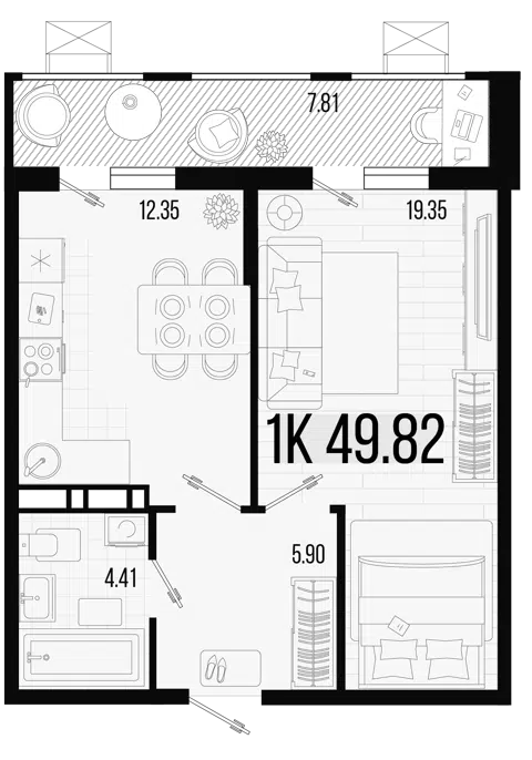 Планировка 1-к.кв