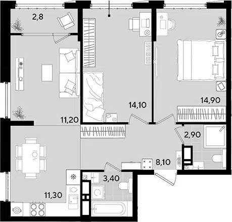 Планировка 3Е-к.кв