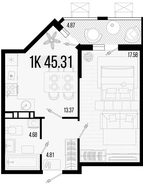 Планировка 1-к.кв