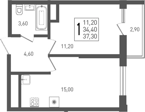 Планировка 1-к.кв
