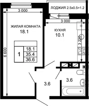 Планировка 1-к.кв