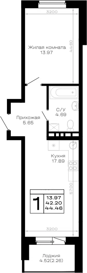 Планировка 1-к.кв