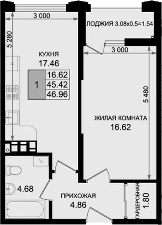 Планировка 1-к.кв