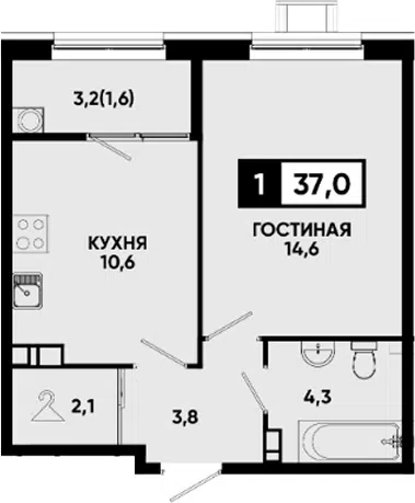 Планировка 1-к.кв