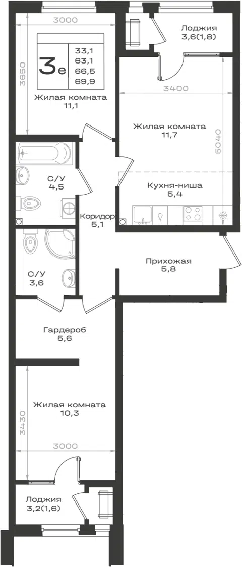 Планировка 3Е-к.кв