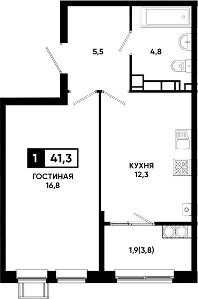 Планировка 1-к.кв