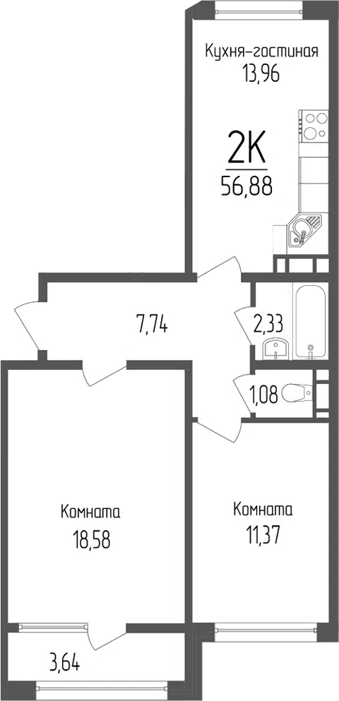 Планировка 2-к.кв