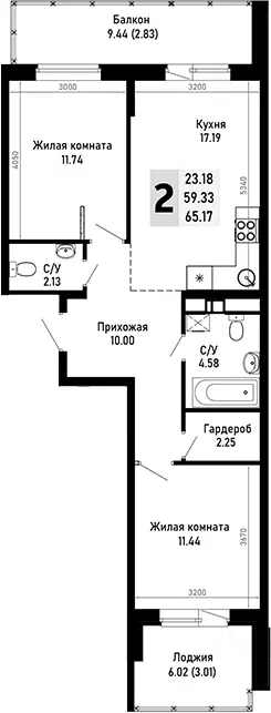 Планировка 2-к.кв