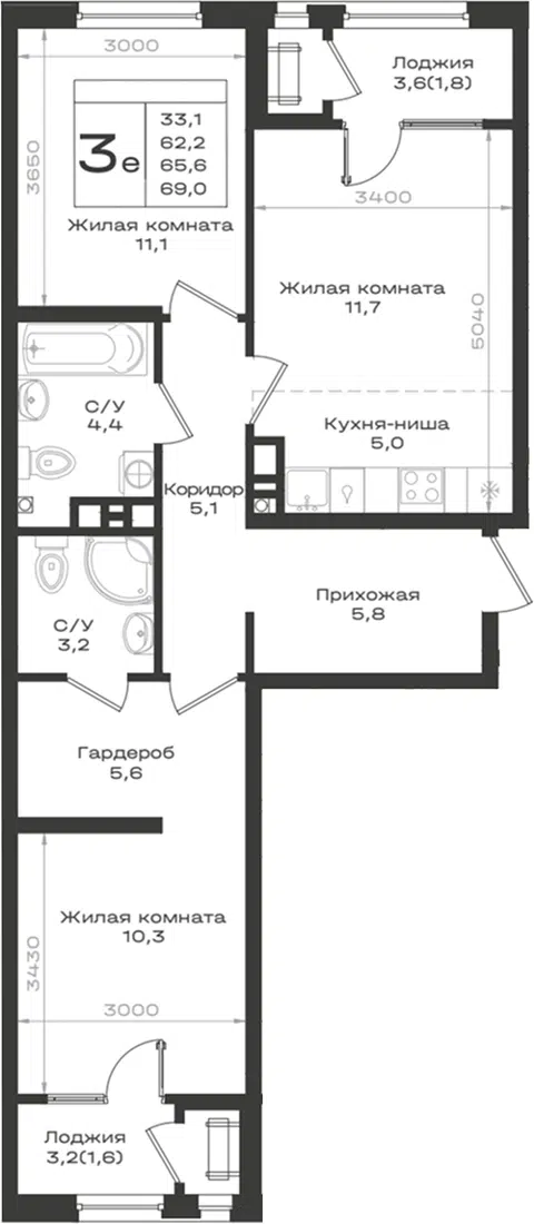 Планировка 3Е-к.кв