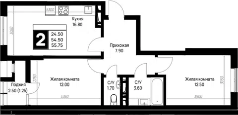 Планировка 2-к.кв