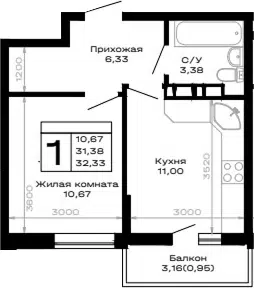 Планировка 1-к.кв