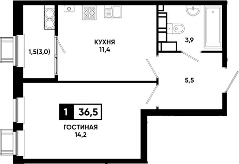 Планировка 1-к.кв