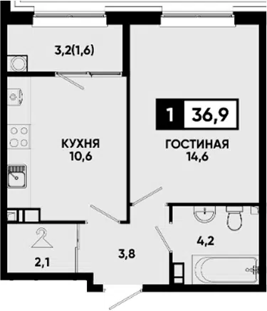 Планировка 1-к.кв