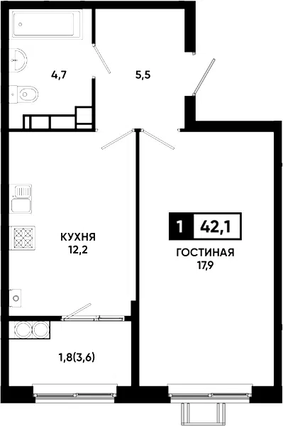 Планировка 1-к.кв