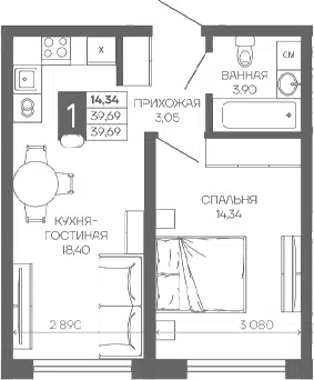 Планировка 1-к.кв