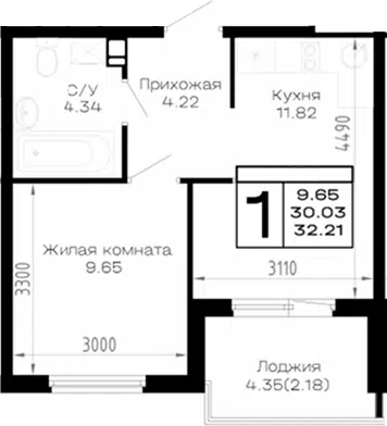 Планировка 1-к.кв