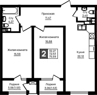 Планировка 2-к.кв